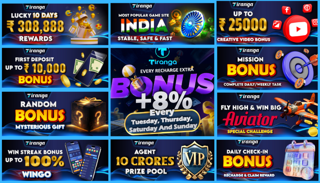 Tiranga Games Bonus and Rewards banner