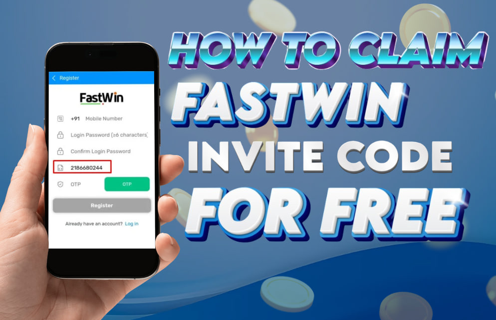 A picture of a cellphone showing the official Fastwin app and how to get the Fastwin invite code free.